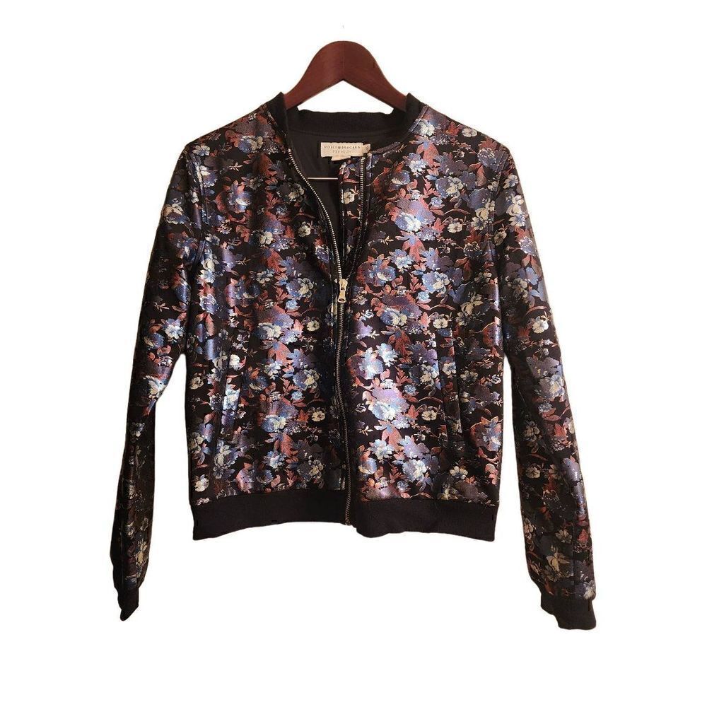 Molly Bracken premium shimmer floral bomber jacket size small